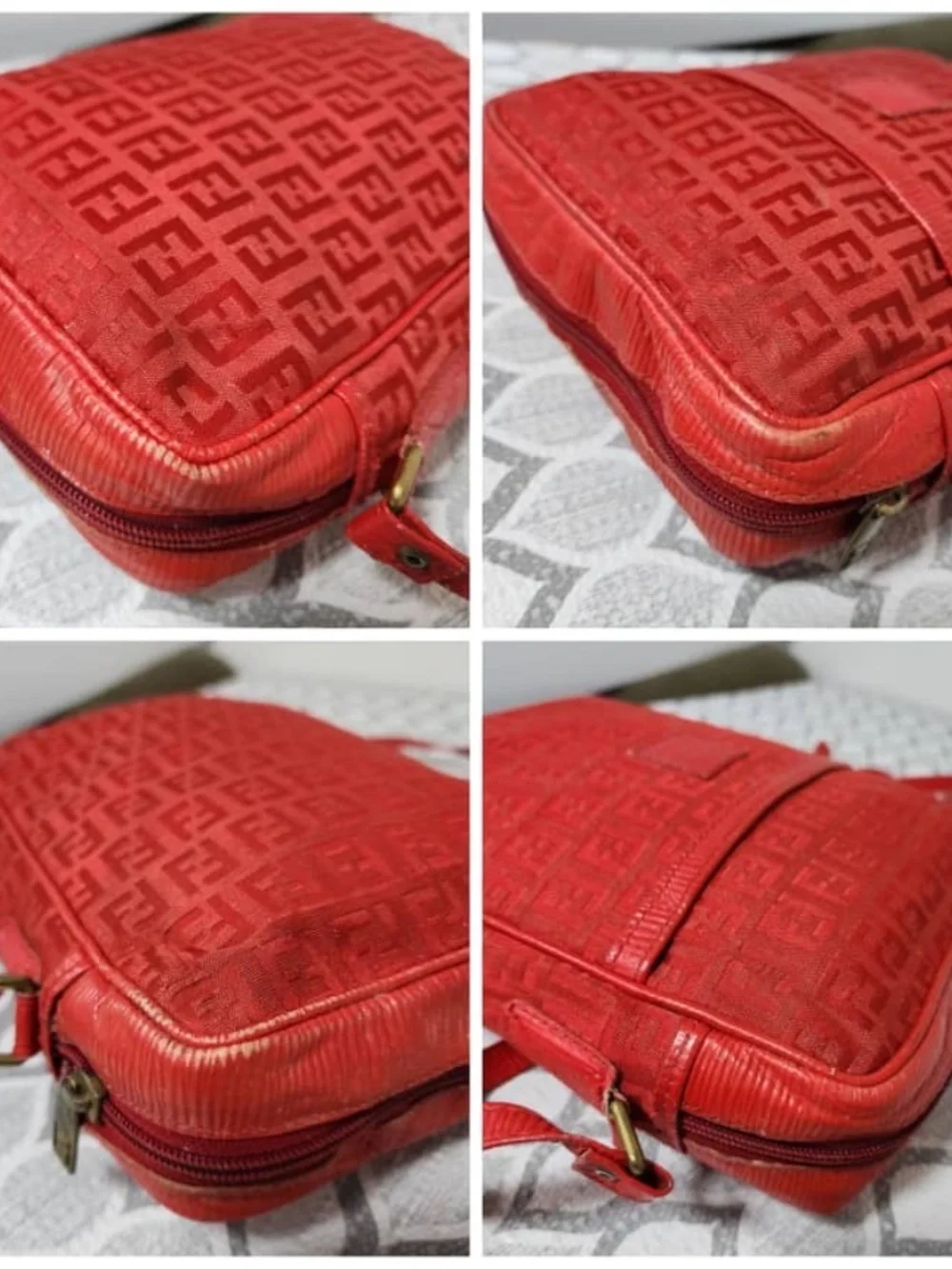 Authentic Fendi Vintage Zucchino Zucca Pattern Logo Crossbody Bag Red